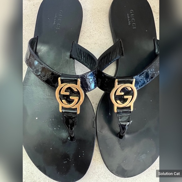 Gucci Black Vernice Crystal Thong Sandals - EU 38 - Picture 4 of 7